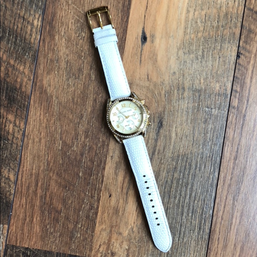Michael Kors White Leather and Gold Watch